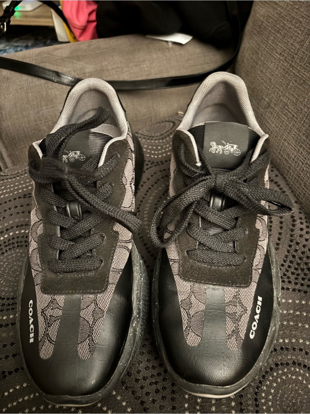 Coach Men’s Black and Gray Signature Logo Sneakers